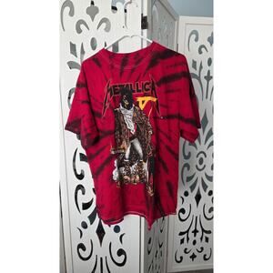 Metallica Tie Dye Band Tee Red Black Graphic Shirt Large NWT Rock Metal Tee